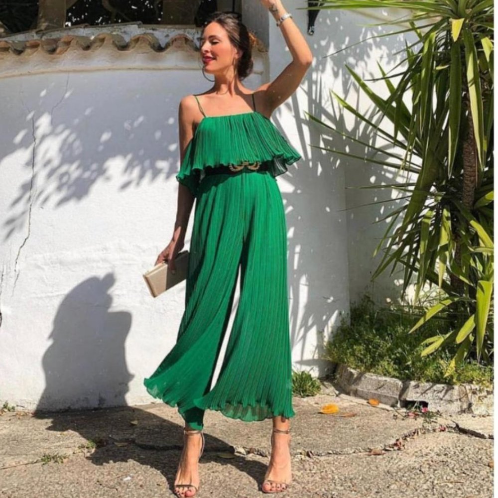 Zara ~ Green Pleated Jumpsuit